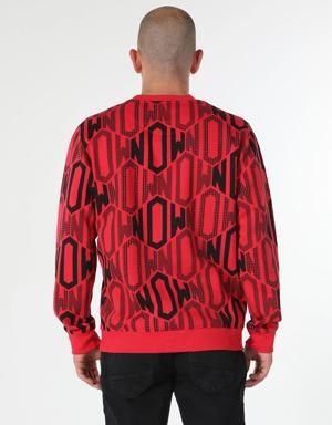 Regular Fit Desenli Erkek Kırmızı Sweatshirt
