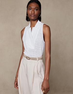 Linen Sleeveless Polo white