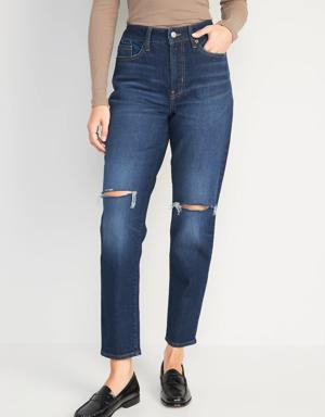 High-Waisted OG Straight Ripped Ankle Jeans for Women blue