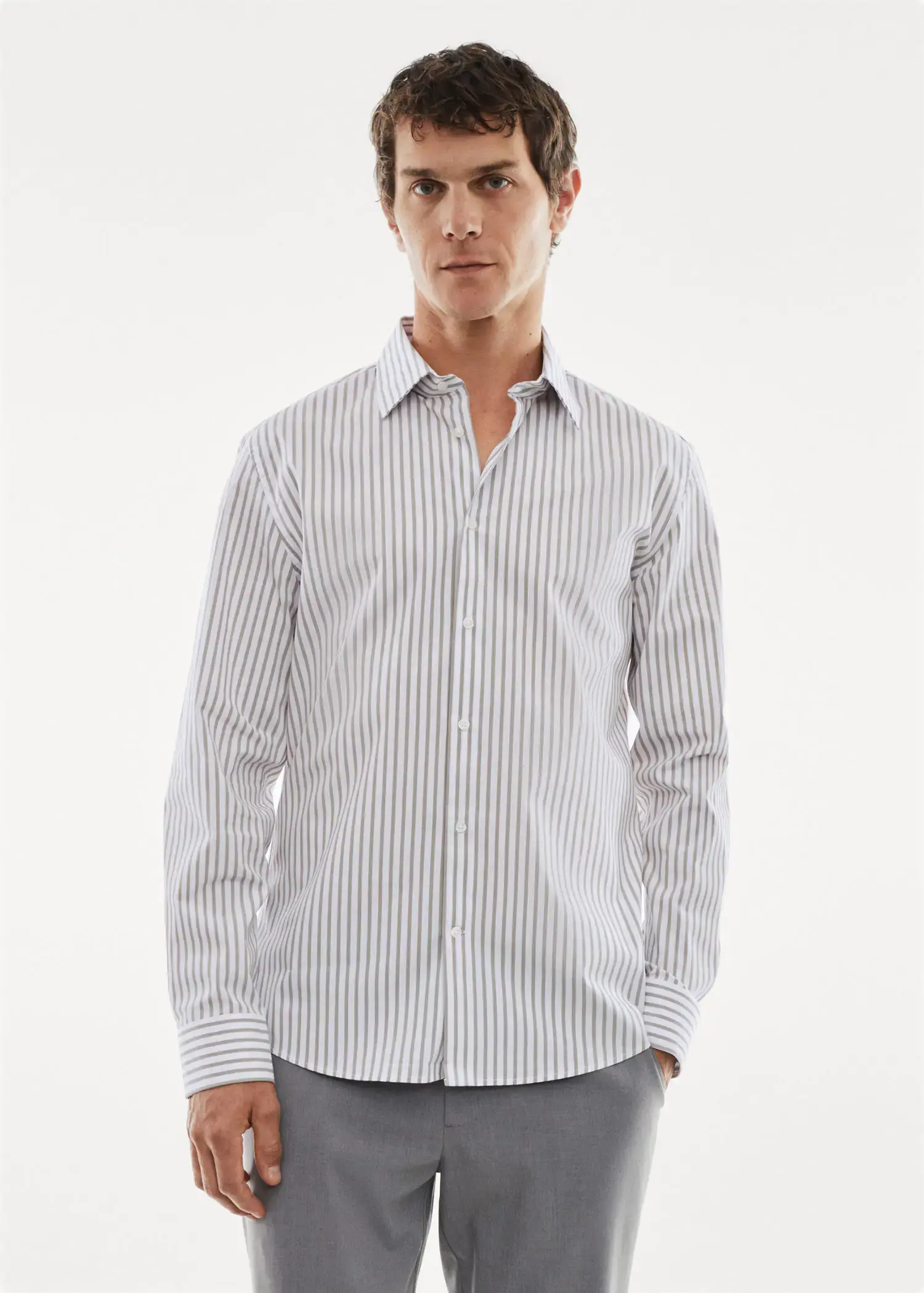 Mango Stretch fabric slim-fit striped shirt. 1
