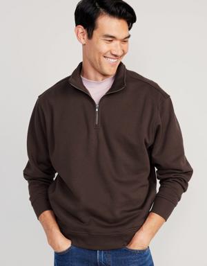 Oversized Quarter-Zip Mock-Neck Sweatshirt for Men brown