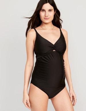 Maternity Matching Twist-Front Nursing Swimsuit black