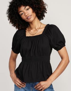 Old Navy Puff-Sleeve Smocked Babydoll Blouse for Women black
