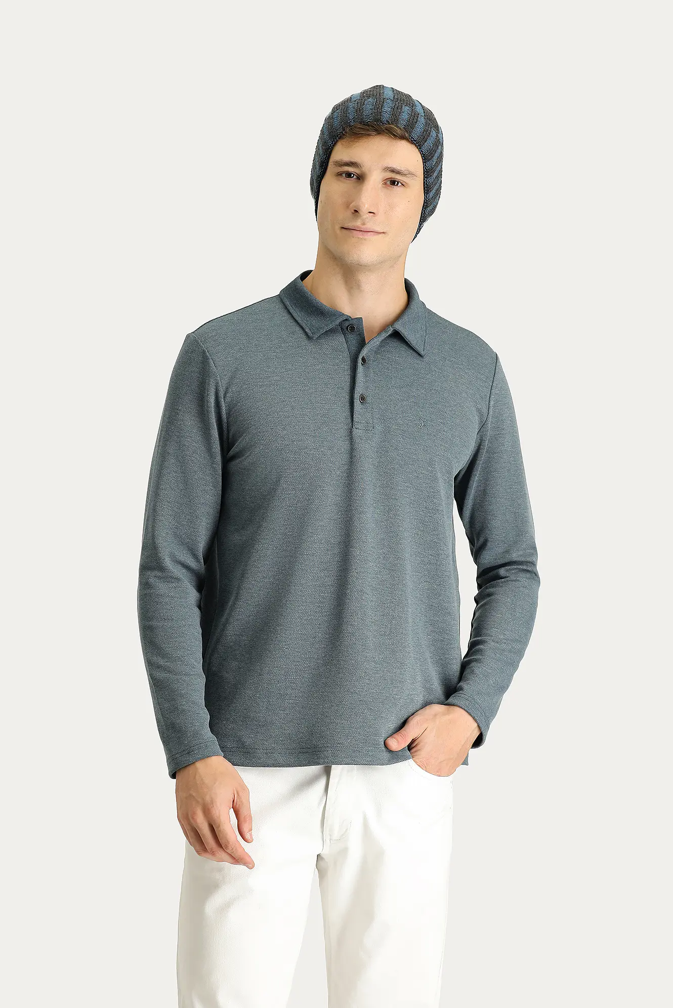 Kigili Polo Yaka Nakışlı Sweatshirt. 2