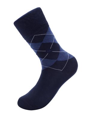 Baklava Desenli Lacivert Pamuk İkili Çorap Seti