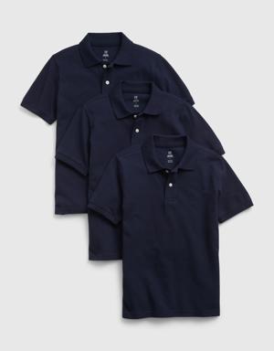 Kids Organic Cotton Uniform Polo Shirt (3-Pack) blue