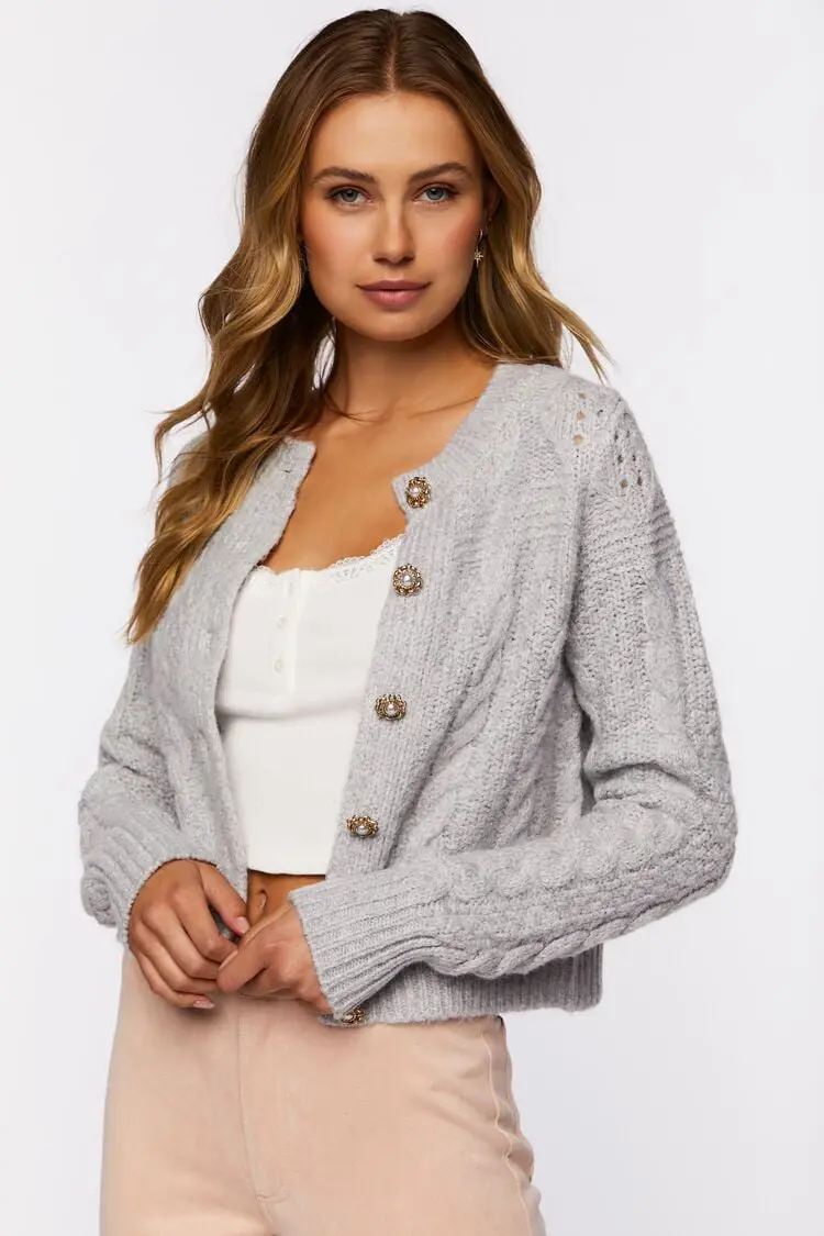 Forever 21 Forever 21 Faux Pearl Button Cardigan Sweater Heather Grey. 1