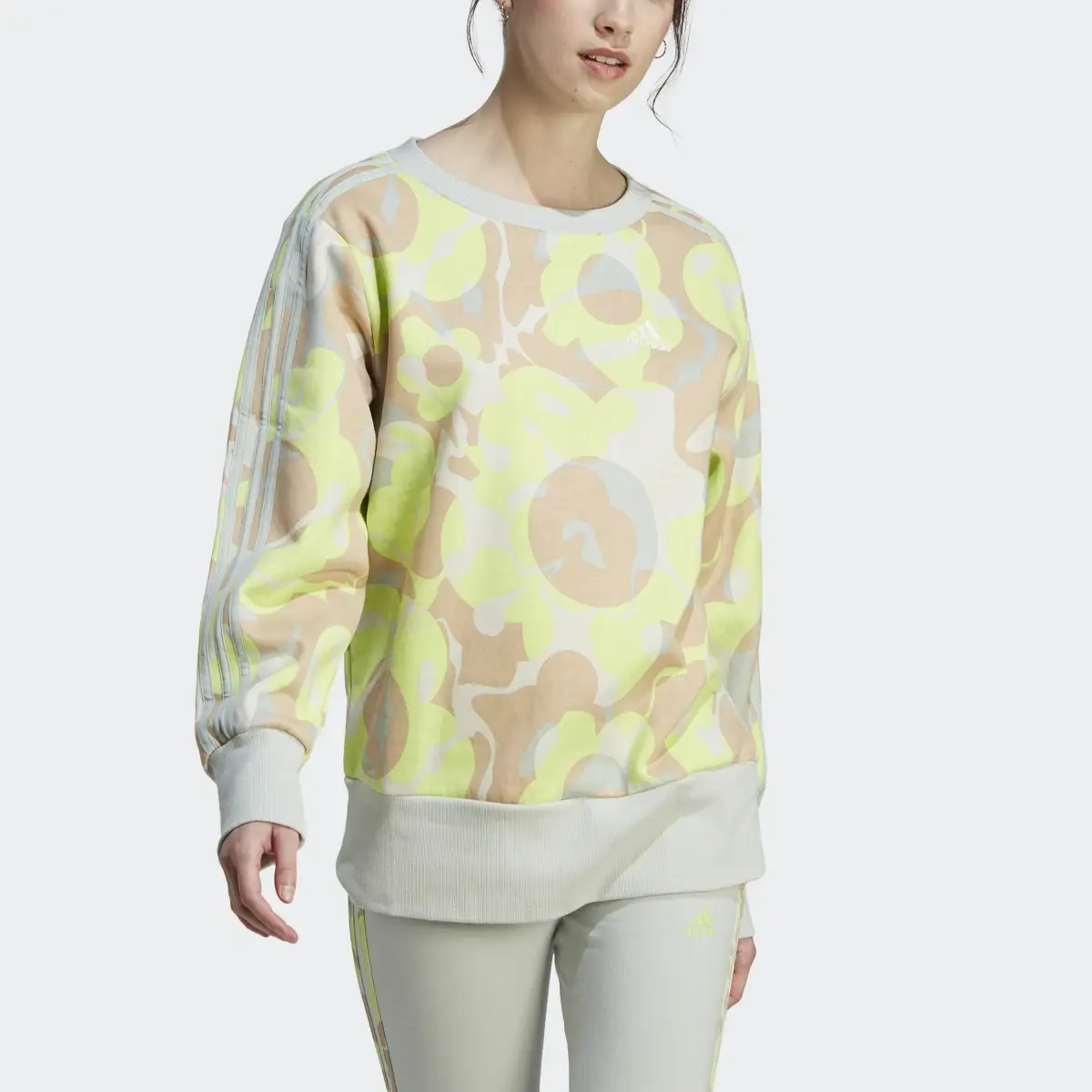 Adidas Floral Graphic 3-Stripes Fleece Sweatshirt. 1