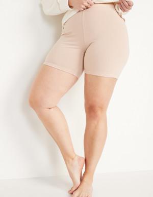 High Waisted Jersey Biker Shorts for Women -- 6-inch inseam beige