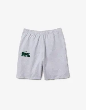 Herren-Shorts aus Baumwollfleece mit Velours-Krokodil