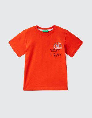 Erkek Çocuk Nar Çiçeği Renkli Slogan Baskılı T Shirt