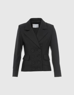 Button Detailed Wool Black Fabric Jacket