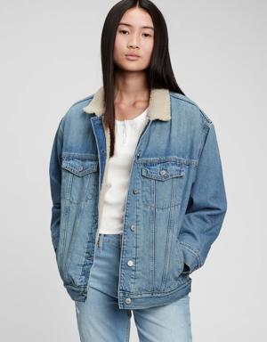 Teen Oversized Denim Sherpa Jacket blue