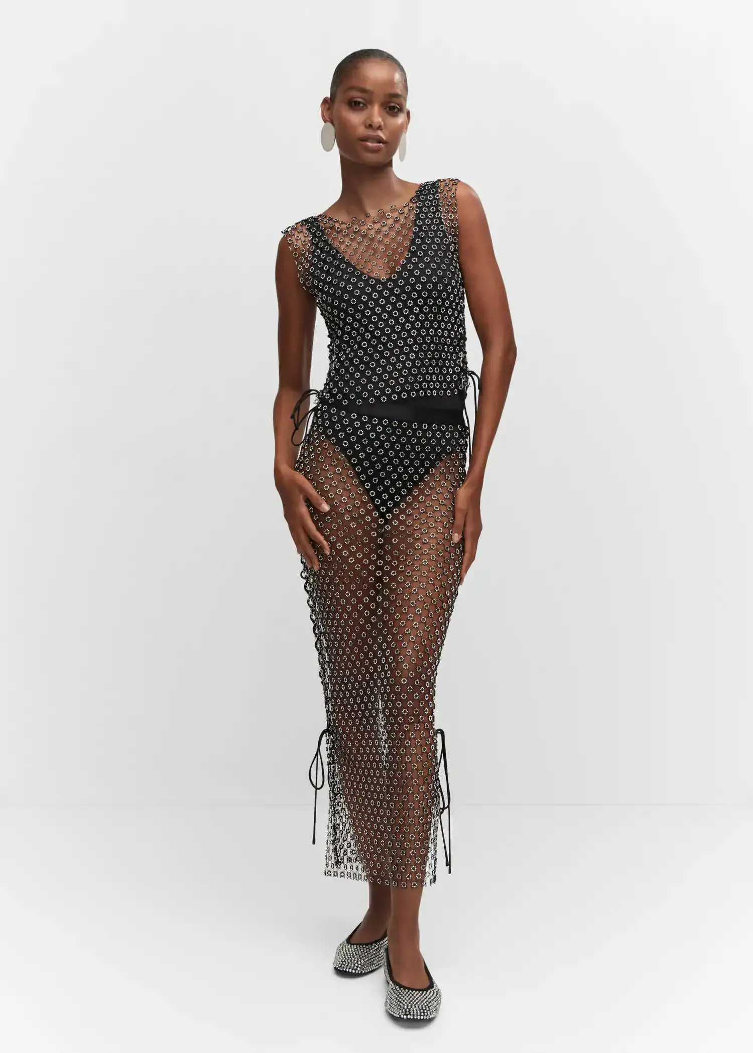 Black Crystal Rhinestone Sheer Mesh Dress | SilkFred IE
