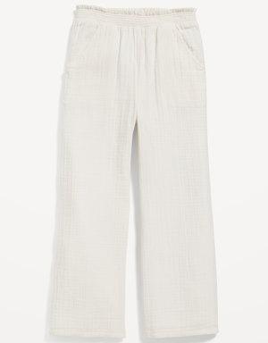 Flowy Smocked Double-Weave Pull-On Pants for Girls white