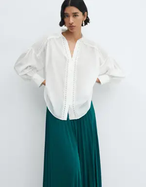 Cotton blouse with openwork detail 