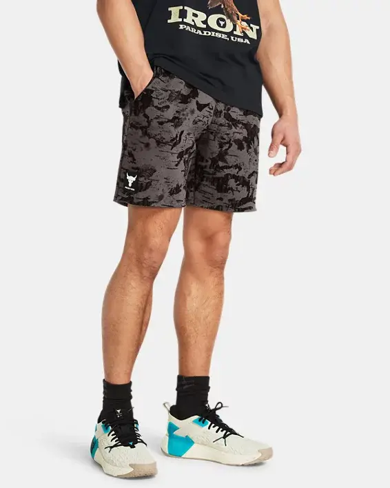 Under Armour Men's Project Rock Essential Fleece Printed Shorts. 1