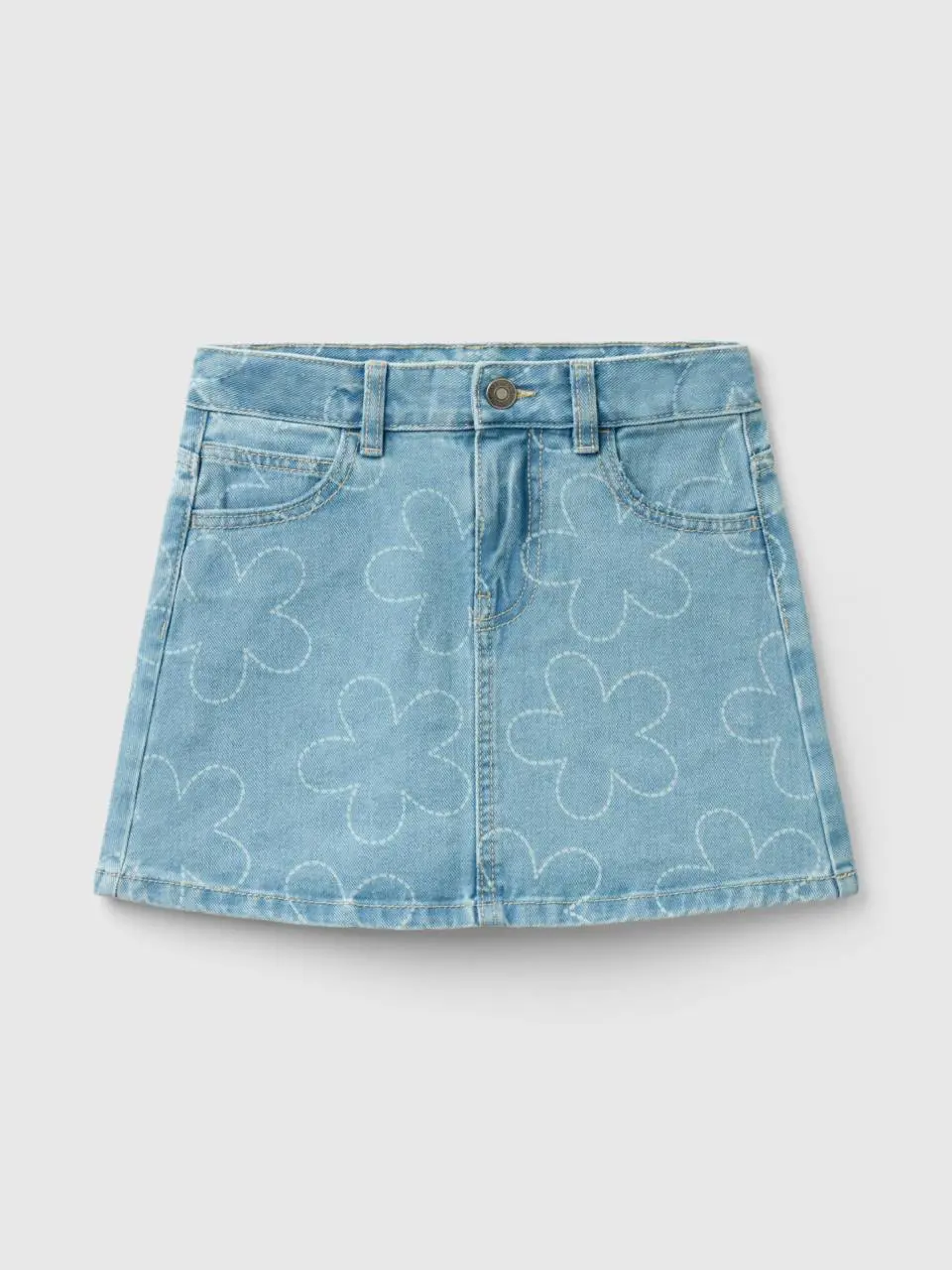 Benetton denim mini skirt with flowers. 1