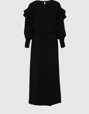 Long Black Dress With Ruffled Sleeves