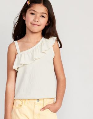 Ruffled Puckered-Jacquard Knit One-Shoulder Top for Girls white