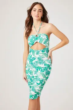 Forever 21 Forever 21 Tropical Print Cutout Halter Dress Green/Multi. 2