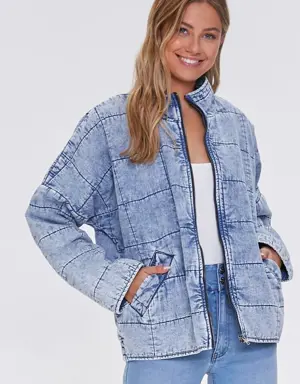 Forever 21 Acid Wash Quilted Denim Jacket Medium Denim