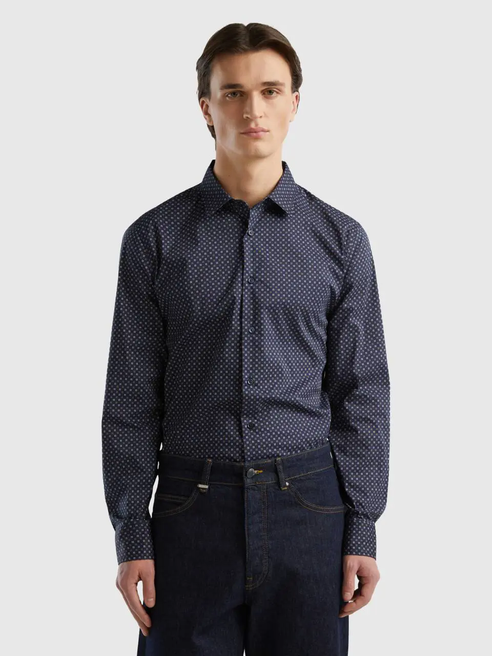 Benetton slim fit micro-patterned shirt. 1
