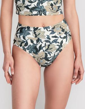 Matching High-Waisted Printed Banded Bikini Swim Bottoms for Women black