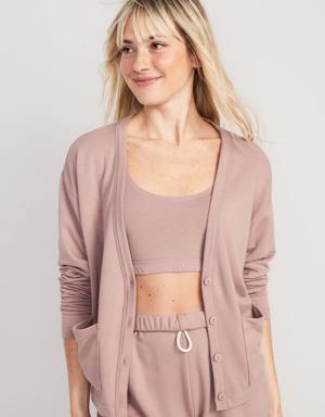Oversized Fleece Button-Down Cardigan Robe for Women pink