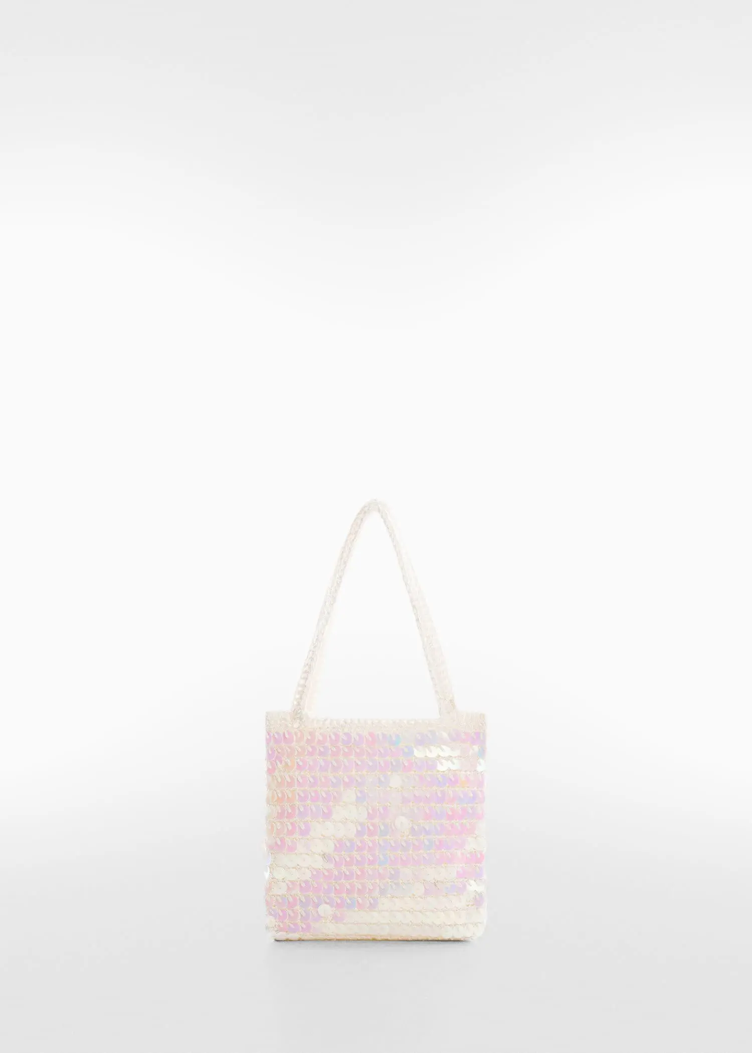 Mango Short-handle sequined bag. a bag that has been placed on a table. 
