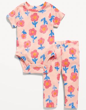 Unisex Bodysuit and Leggings Set for Baby pink