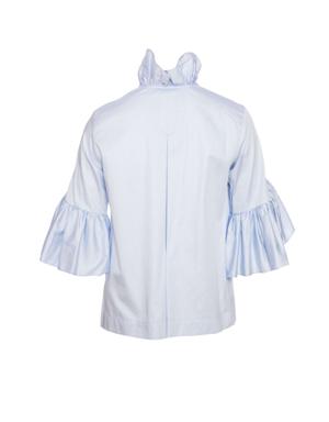 Frilly Embroidered Poplin Blue Blouse