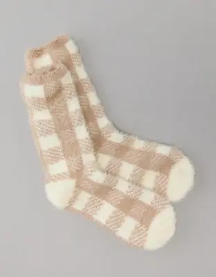 American Eagle Fuzzy Buffalo Plaid Sock. 1