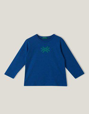 Erkek Çocuk Mavi Benetton Yazılı T Shirt