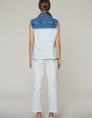 Two-tone, Stone Embroidered Blue Jean Vest
