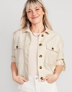 Old Navy Linen-Blend Cropped Utility Jacket for Women beige