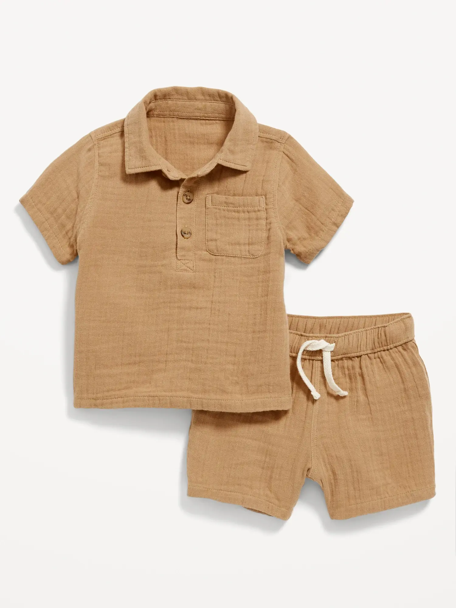 Old Navy Unisex Textured Double-Weave Shirt & Shorts Set for Baby brown. 1