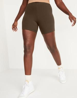 High Waisted Jersey Biker Shorts for Women -- 6-inch inseam brown