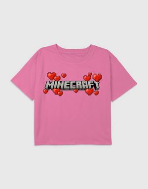 Kids Minecraft Logo Hearts Tee pink