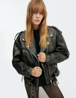 Cazadora biker piel oversize