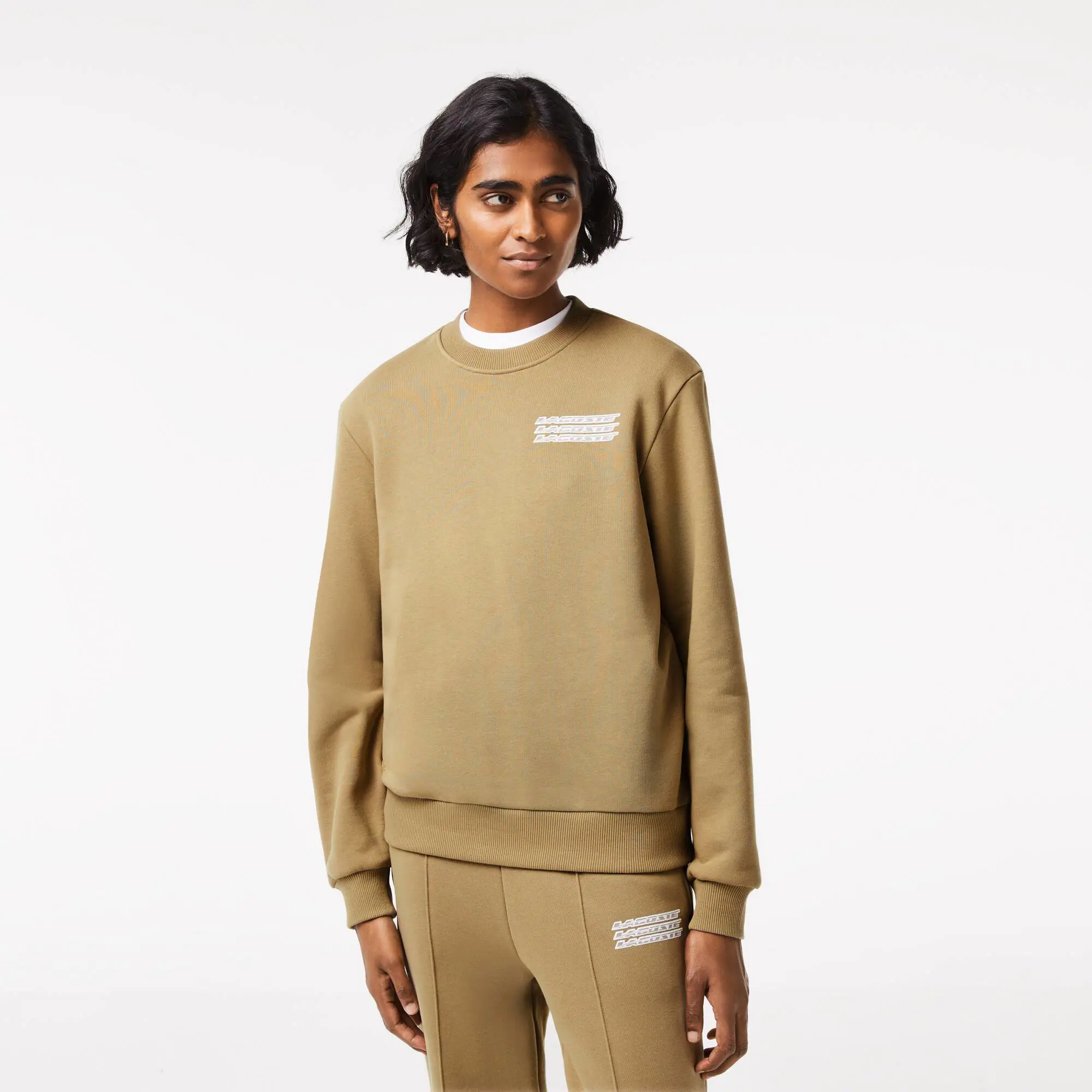 Lacoste Women’s Lacoste Unbrushed Fleece Printed Sweatshirt. 1