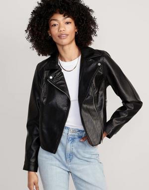 Faux-Leather Biker Jacket for Women black