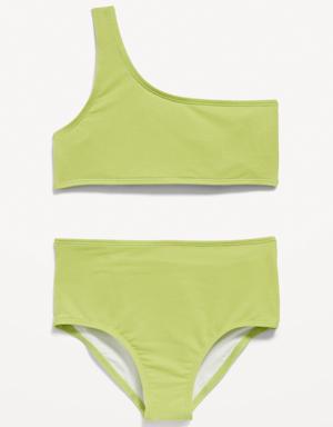 One-Shoulder Shimmer-Speckled Swim Set for Girls green