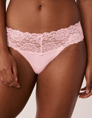 Microfiber and Wide Lace Band Thong Panty