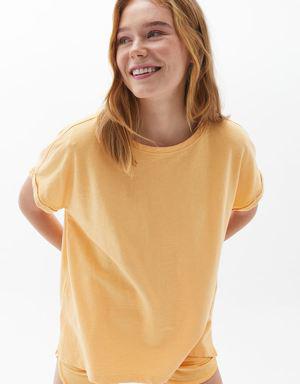 Turuncu Pamuklu Oversize Tişört