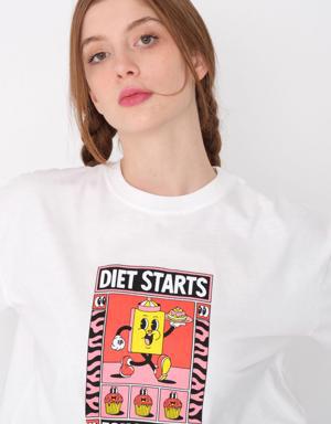 Diet Starts Tomorrow Baskılı Oversize T-shirt