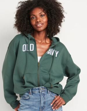 Old Navy Logo-Embroidered Full-Zip French-Terry Hoodie for Women green