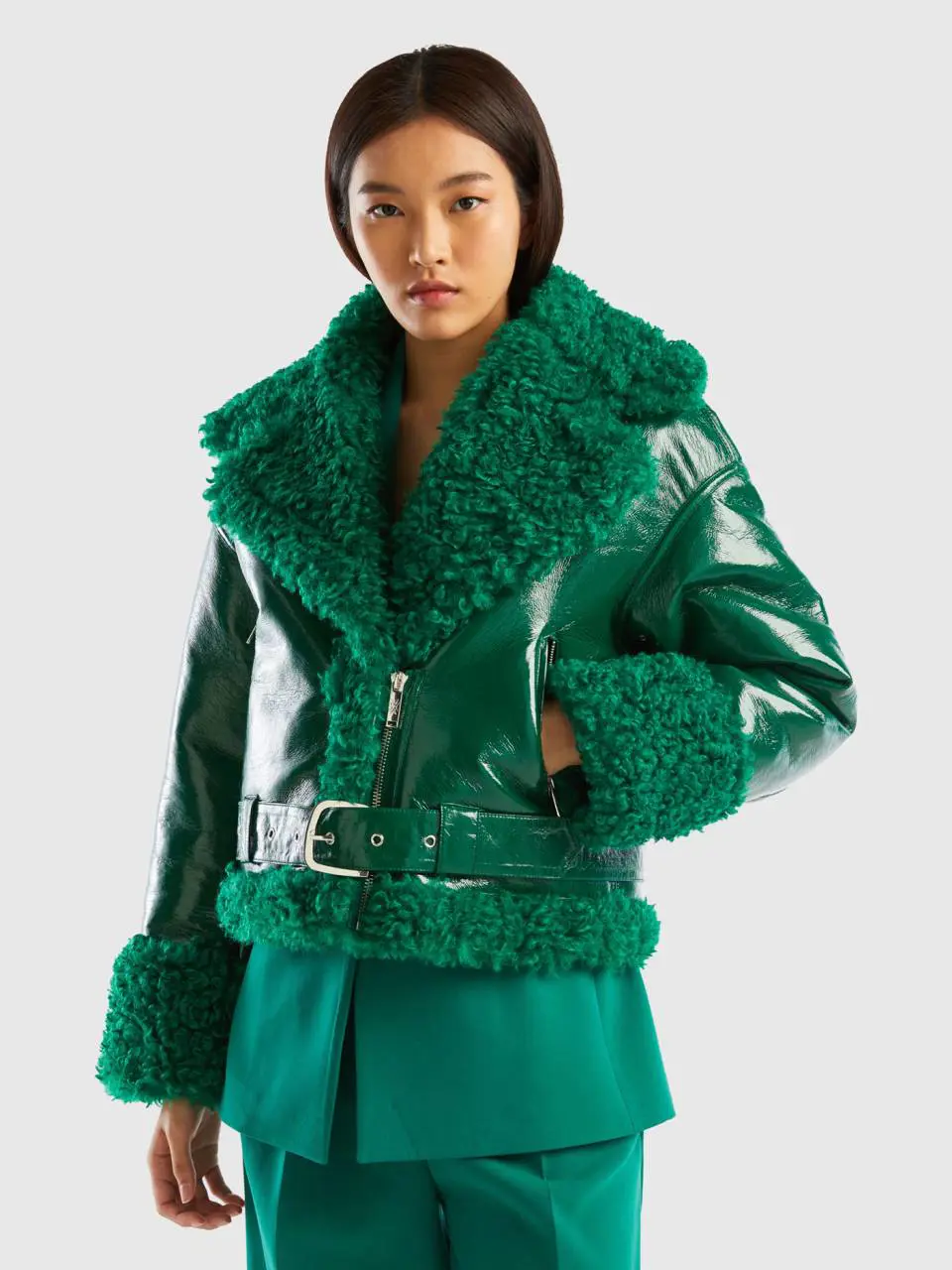 Benetton biker jacket in imitation leather and faux fur. 1