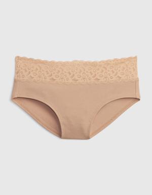 Organic Stretch Cotton Lace Hipster beige