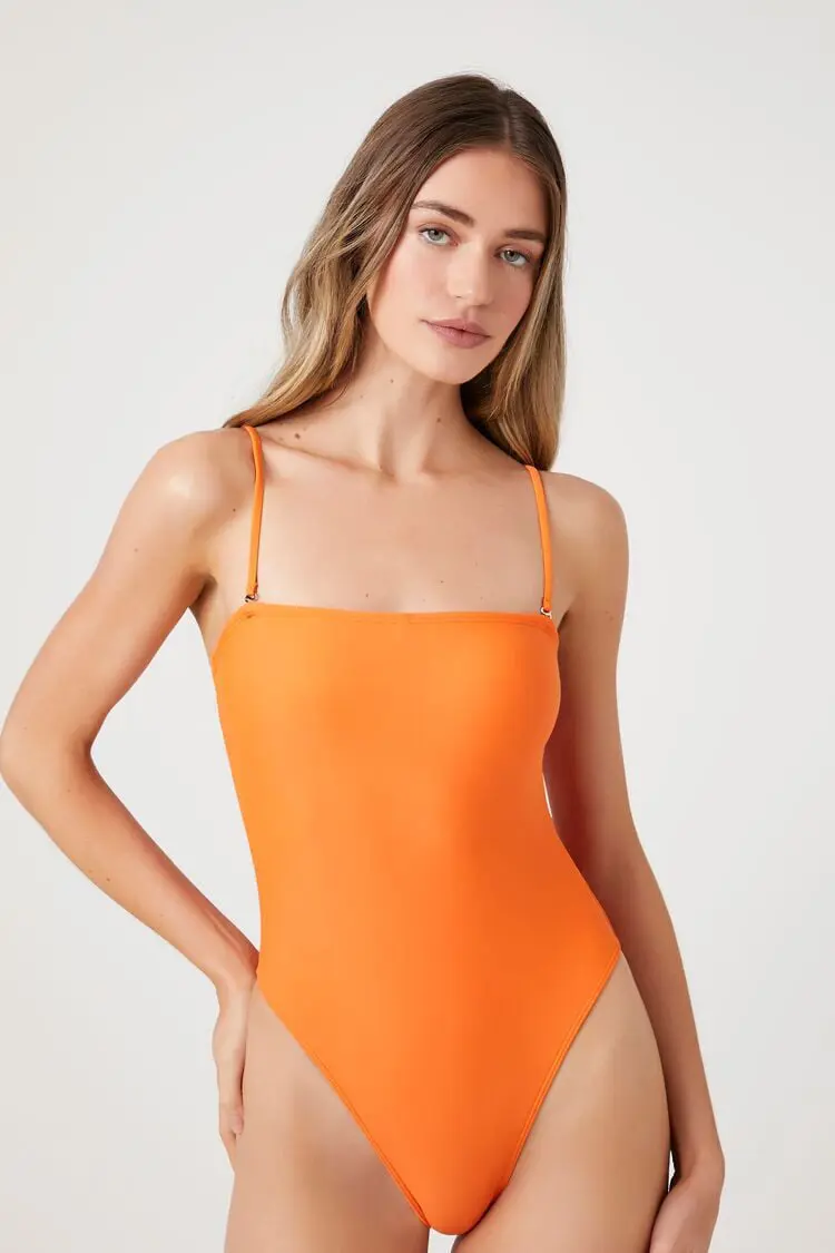 Forever 21 Forever 21 High Leg One Piece Swimsuit Tangerine. 1